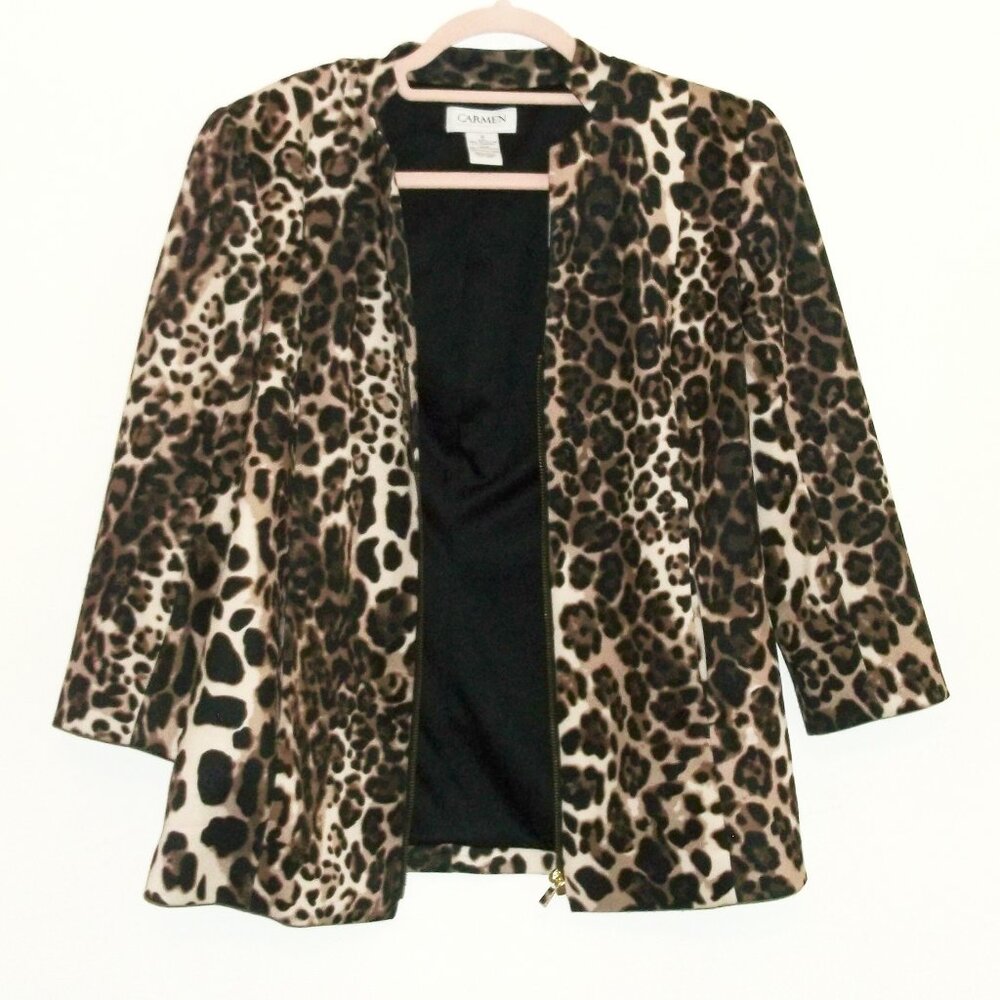 Carmen Marc Valvo Leopard Print Blazer Jacket Women’s Small S Animal Print
